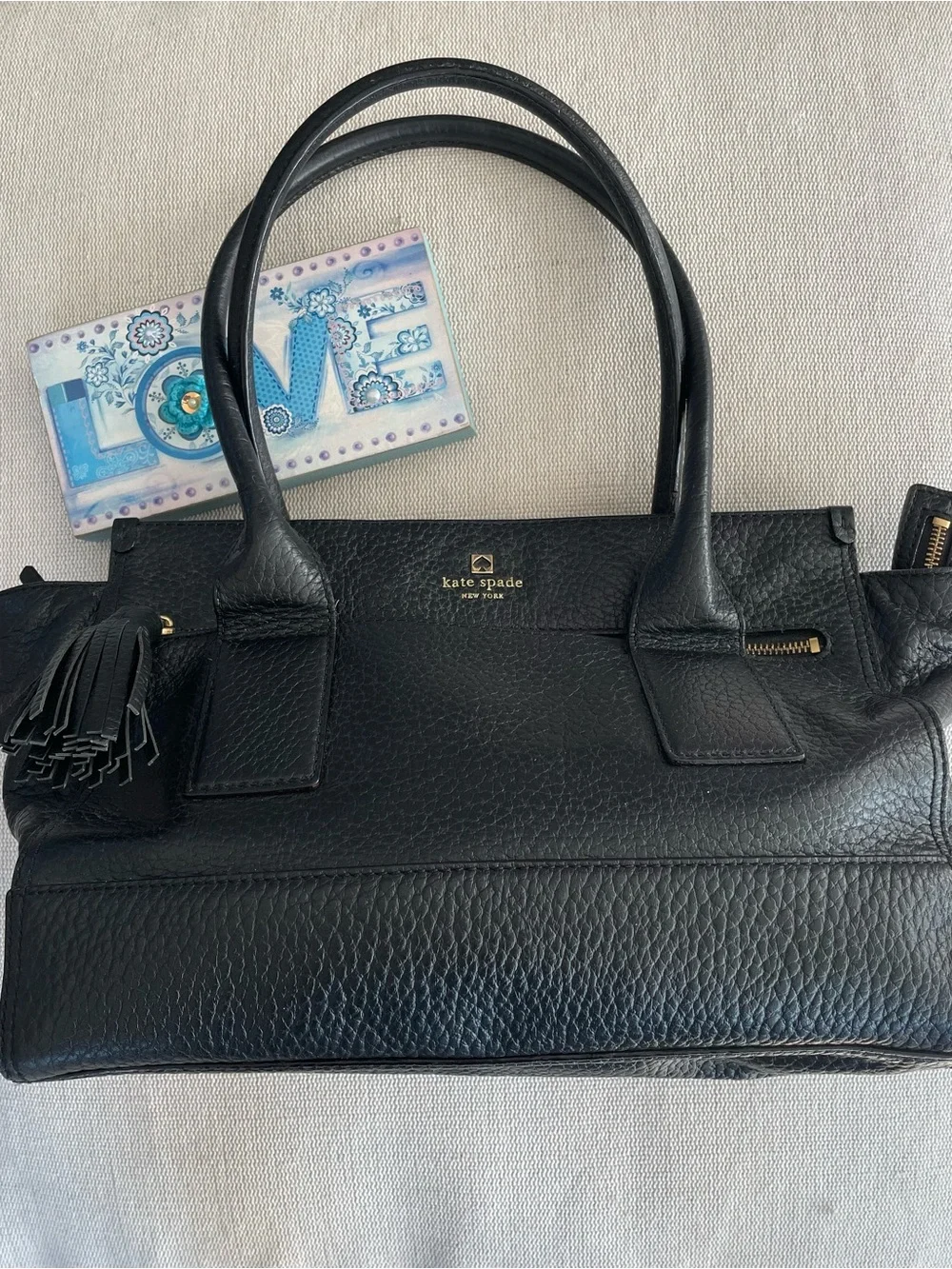 Kate Spade Black Pebbled Leather Southport Avenue Oden Tote Handbag Bag